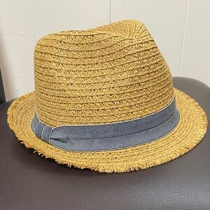 Classic Straw Fedora with Denim Band